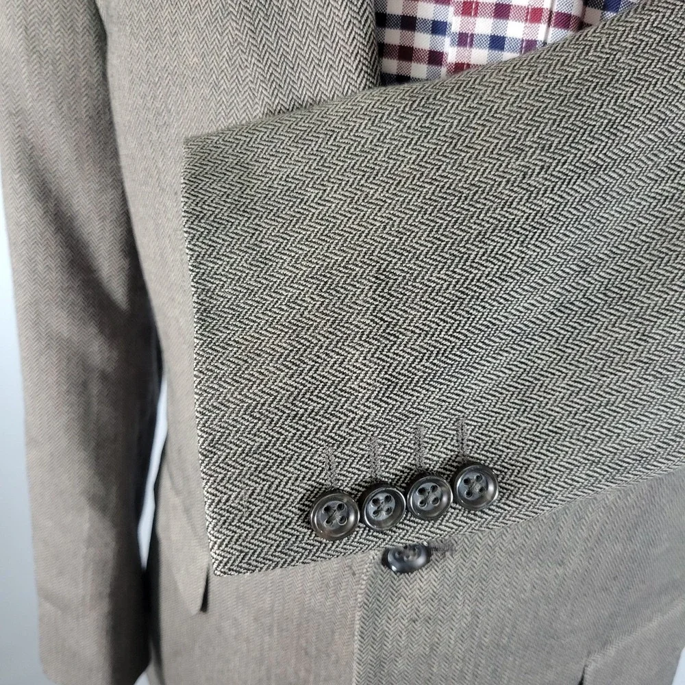 Stafford Men's Sport Coat Blazer Two Button Brown Herringbone Merino‎ Wool 42R